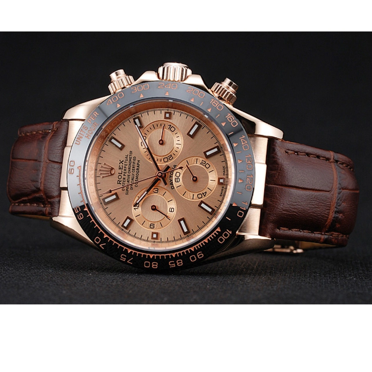 Aaa fake watches Brown Gold Cosmograph Leather Rose Bracelet Dial Case Rolex 1454243 Daytona Brown 1013